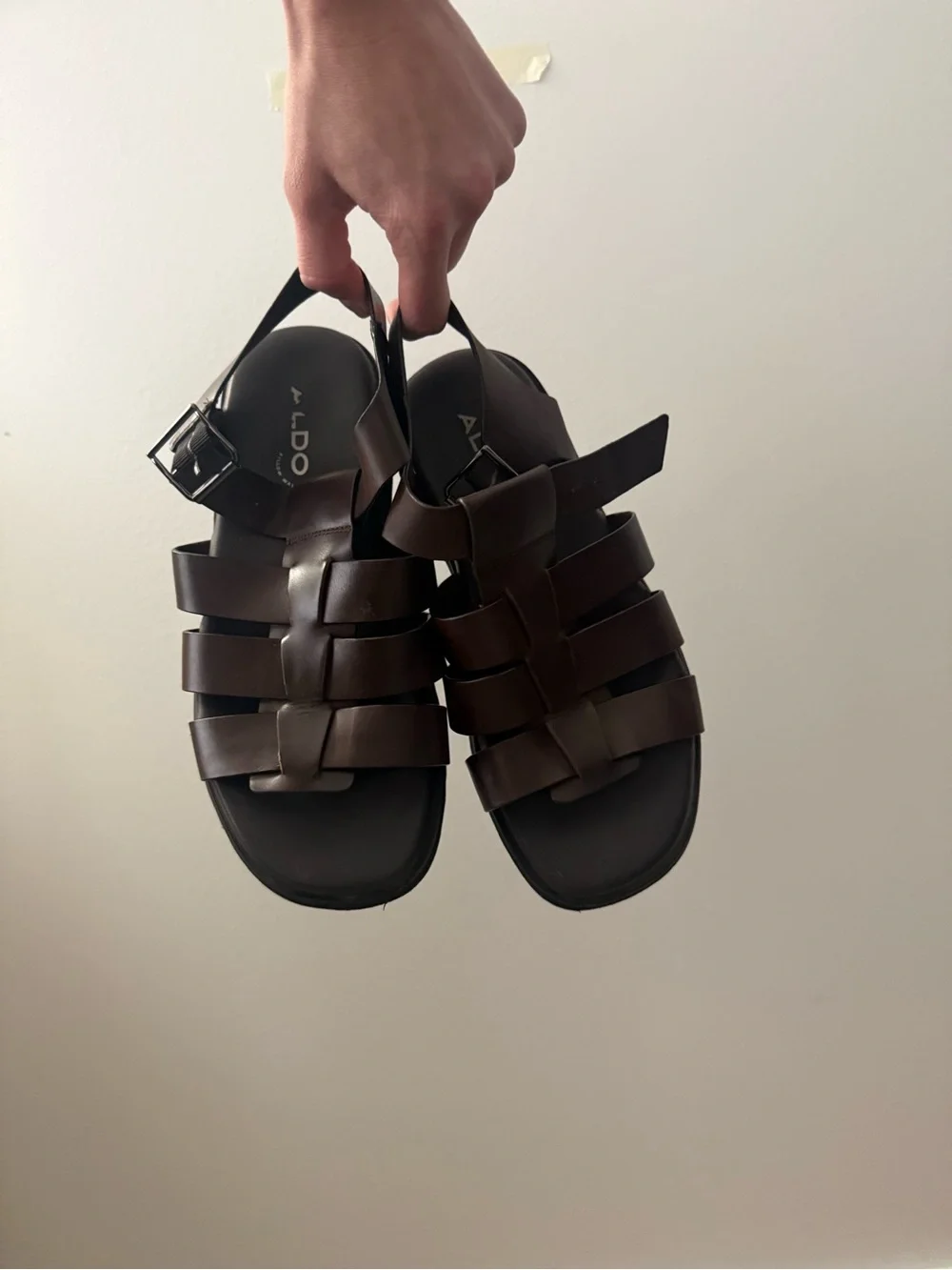 Aldo Dark Brown Leather Strappy Fisherman Sandals